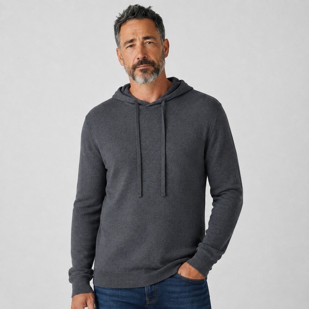 Banana Republic Men M Baruffa Italian Merino Wool Hoodie Gray Preppy Minimalist